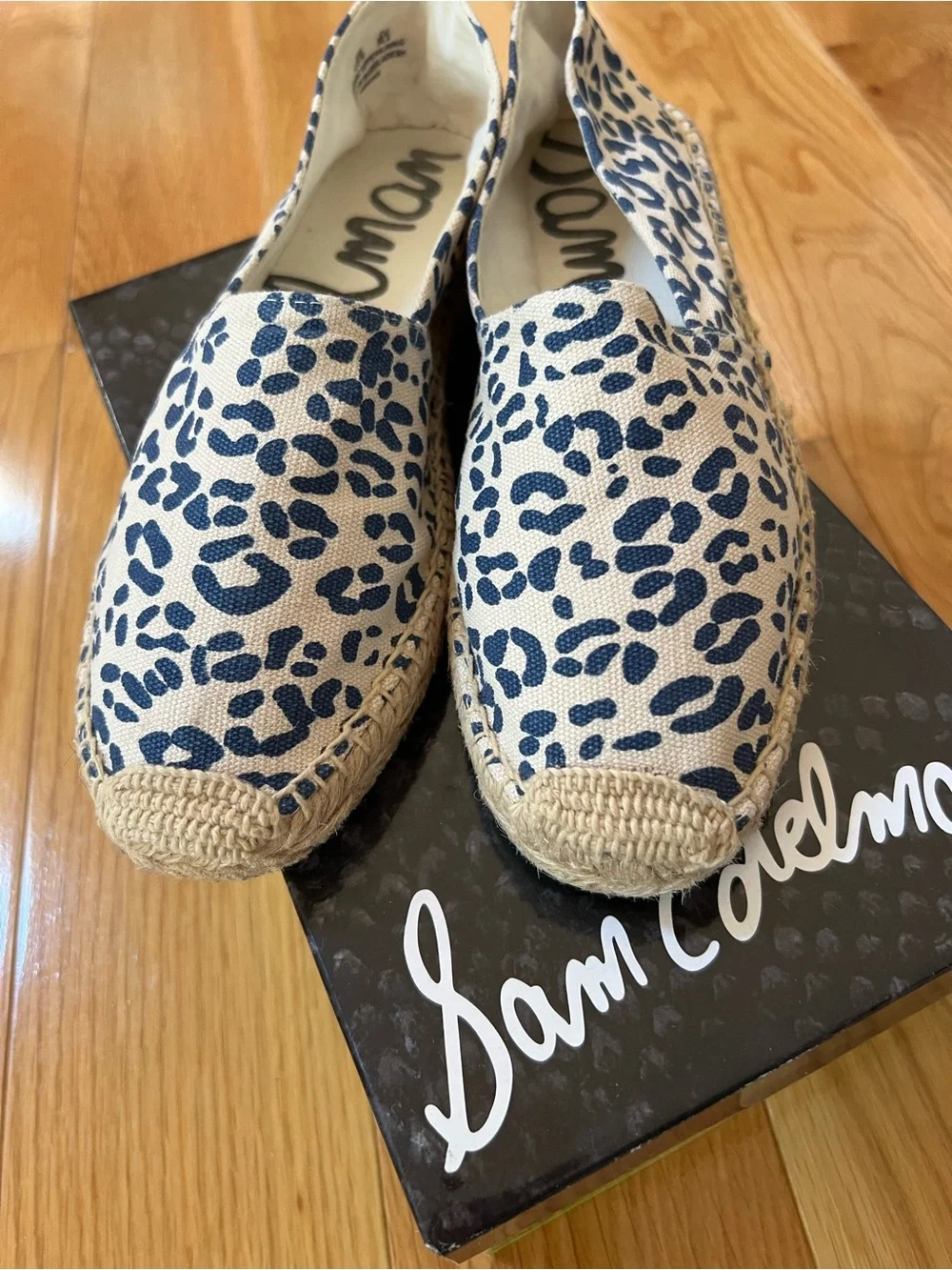 Sam Edelman Blue Leopard-Print Canvas Espadrilles